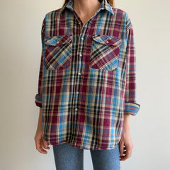 1990/2000s Medium Weight Structured Flannel with Blue and Magenta
