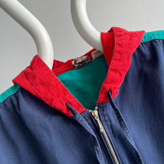 1990s Cotton Color Block 1/4 Zip Hoodie Vest