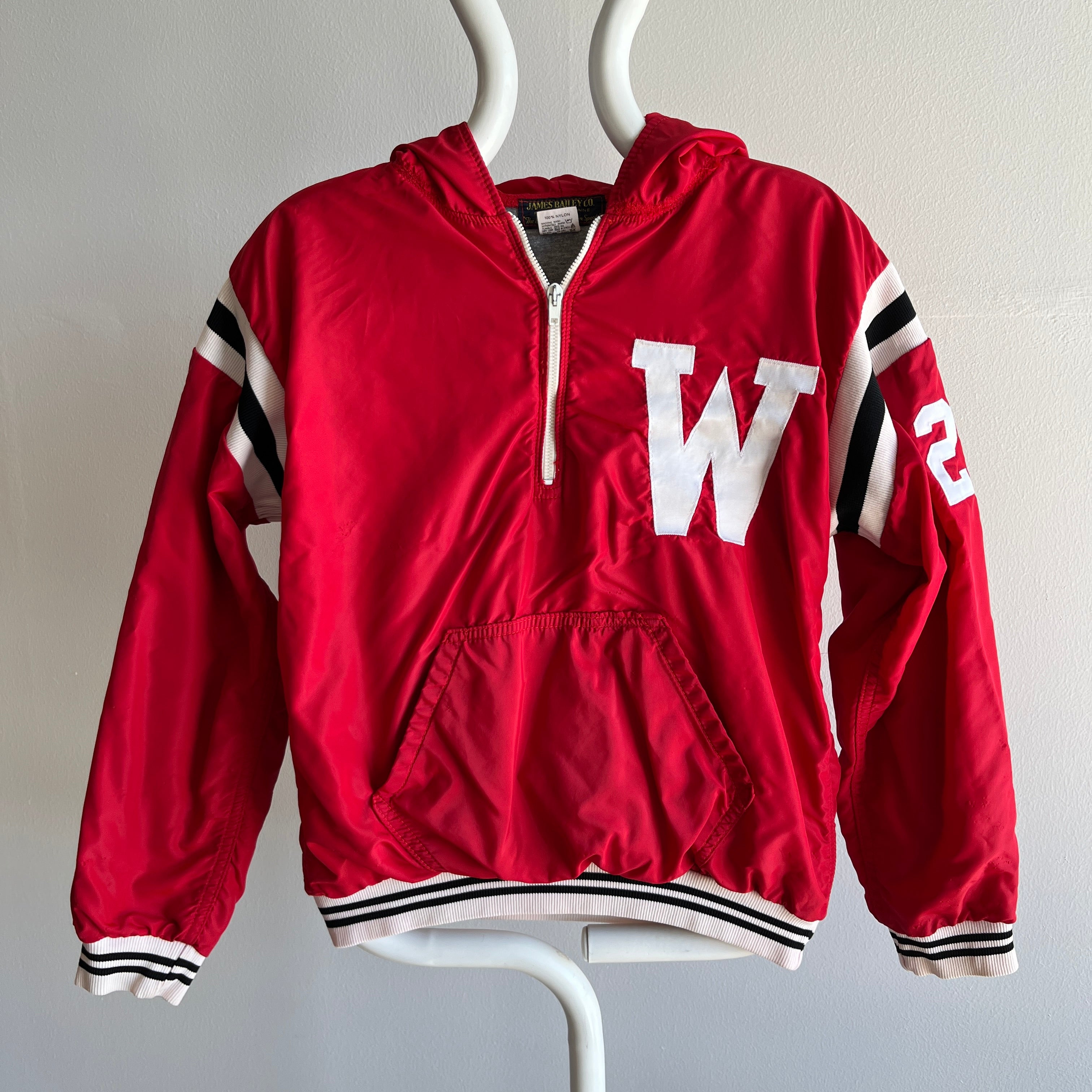 1970s Russell Brand Jersey Lined 1/4 Zip Wisconsin Windbreaker Hoodie