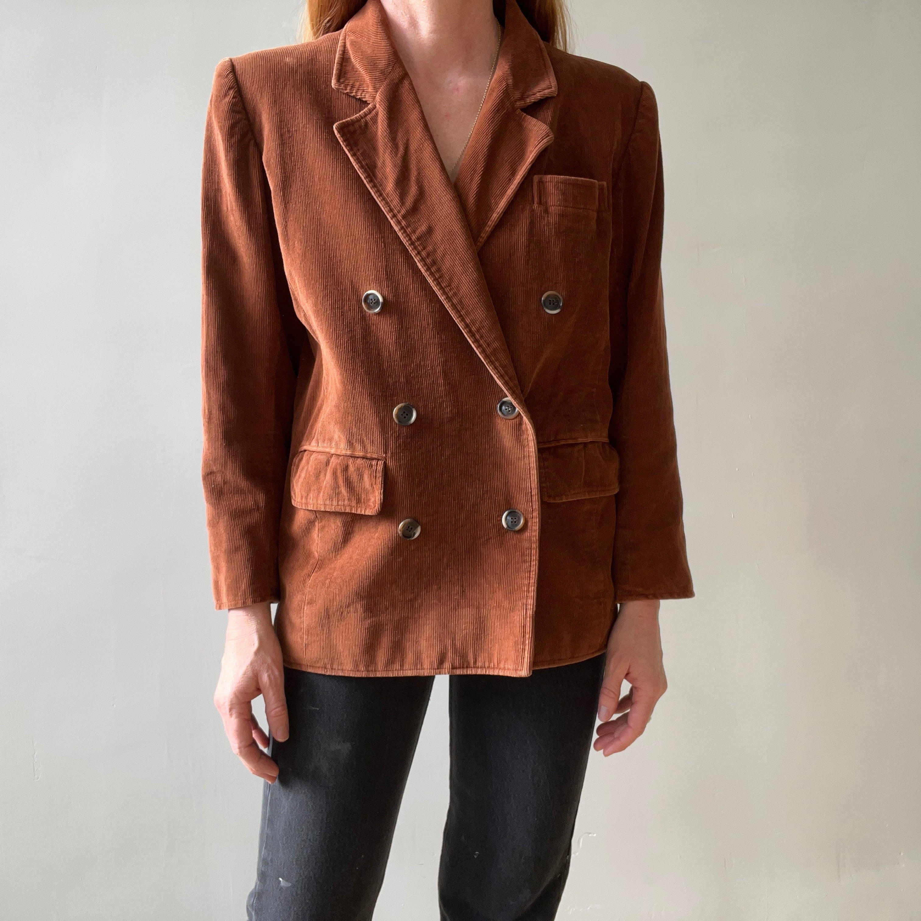 1970s Brown Saint Laurent Double Breasted Corduroy Jacket