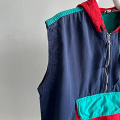 1990s Cotton Color Block 1/4 Zip Hoodie Vest