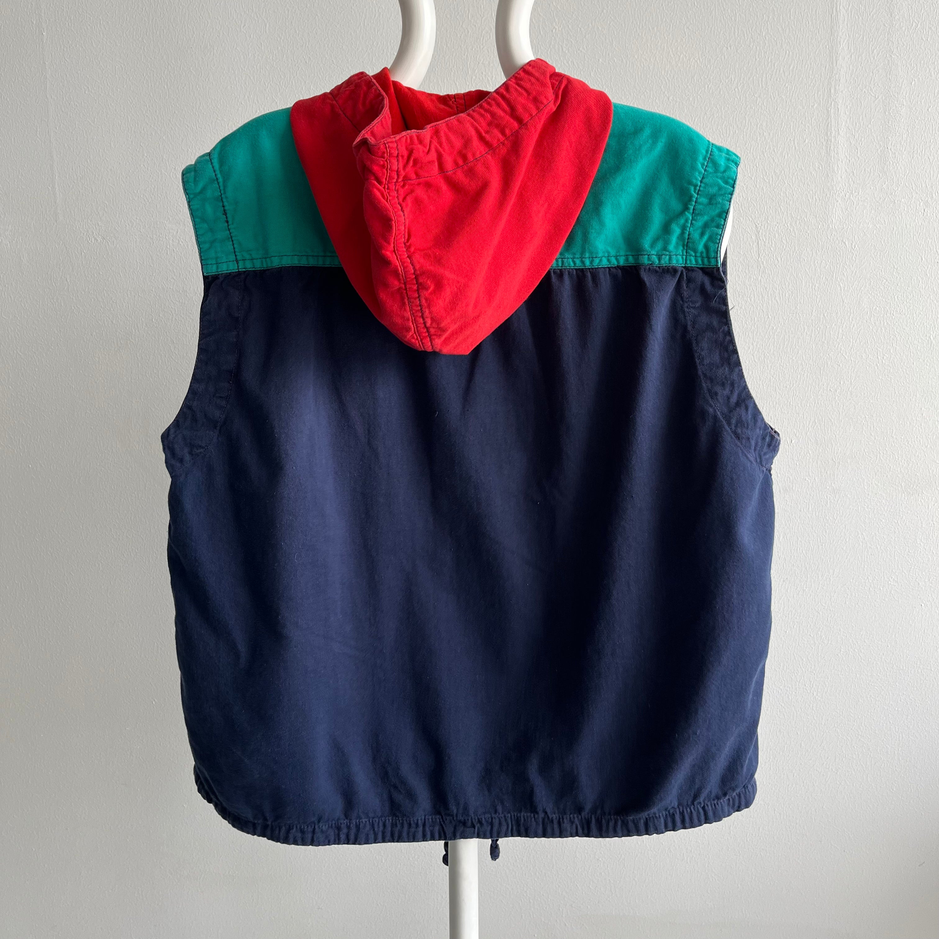 1990s Cotton Color Block 1/4 Zip Hoodie Vest