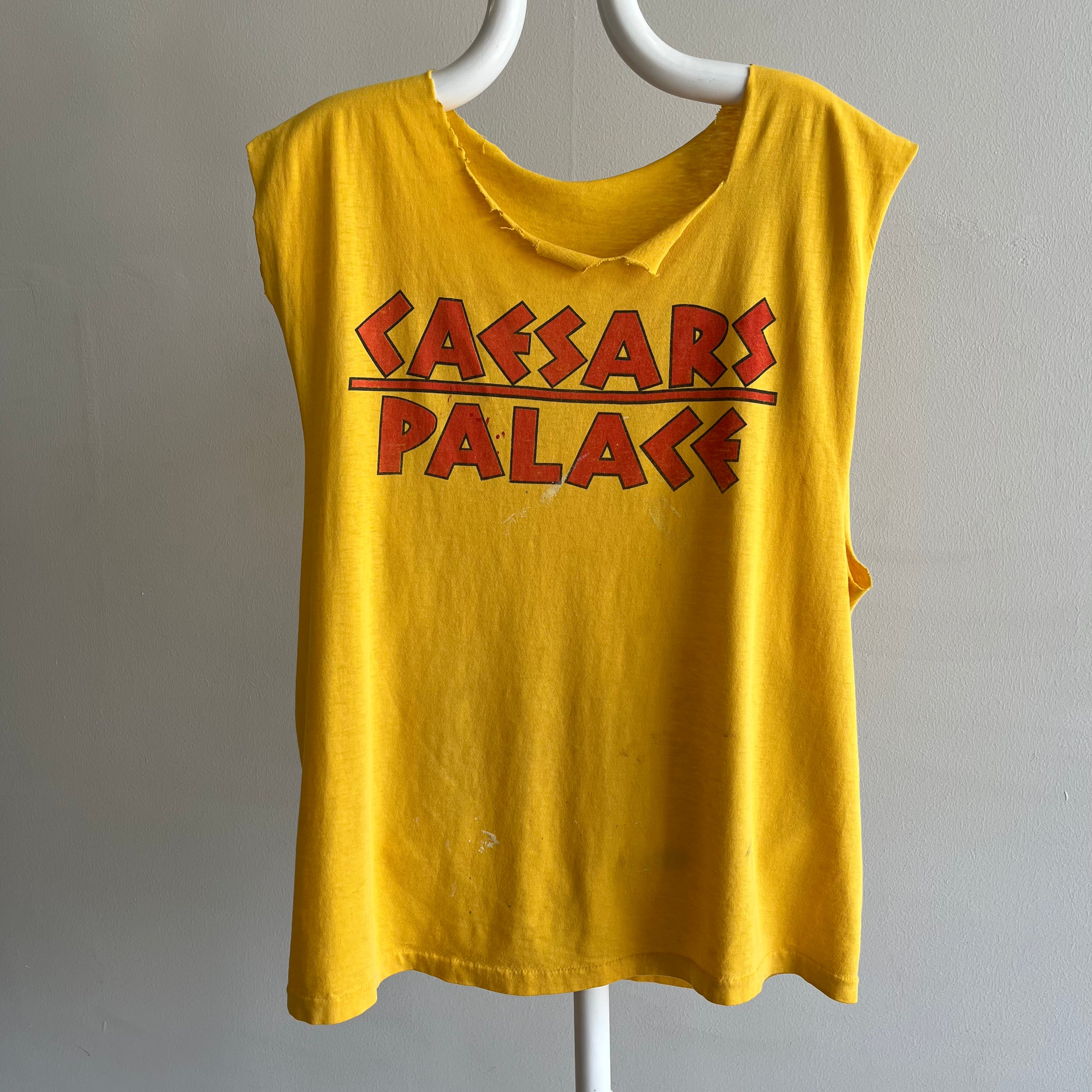 1980s Caesar's Palace Front and Back Cut Up Destroyed DIY Tank Top