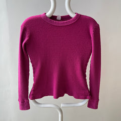 1970s Over Dyed Magenta Pink Cotton Waffle Knit Thermal