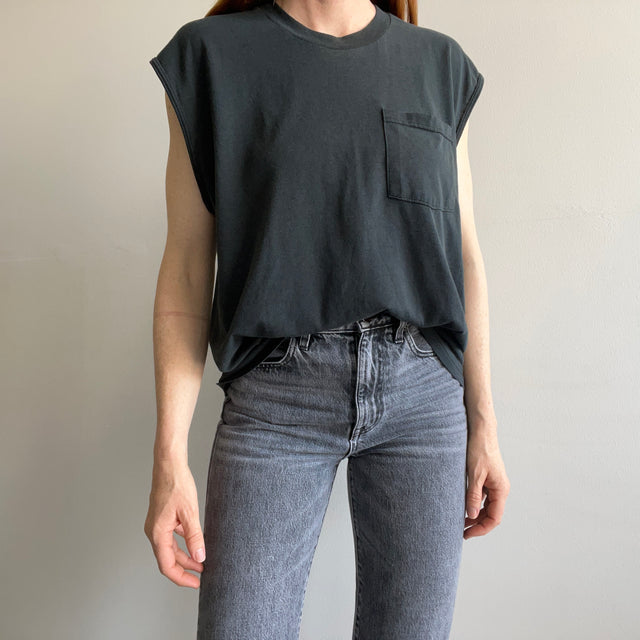 1980s FOTL Slouchy Blank Black Rolled Sleeve Muscle Tank