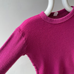 1970s Over Dyed Magenta Pink Cotton Waffle Knit Thermal