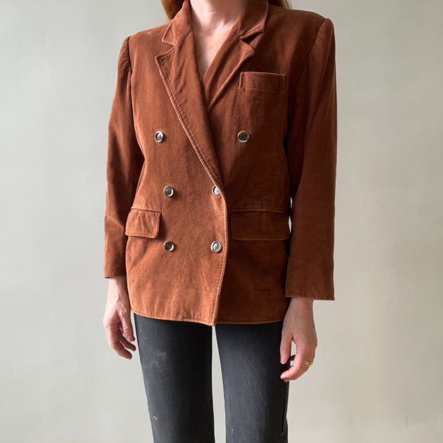 1970s Brown Saint Laurent Double Breasted Corduroy Jacket