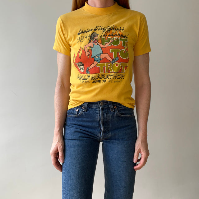 1979 Santee Firefighters Hot To Trot Half Marathon T Shirt with Sharpie!