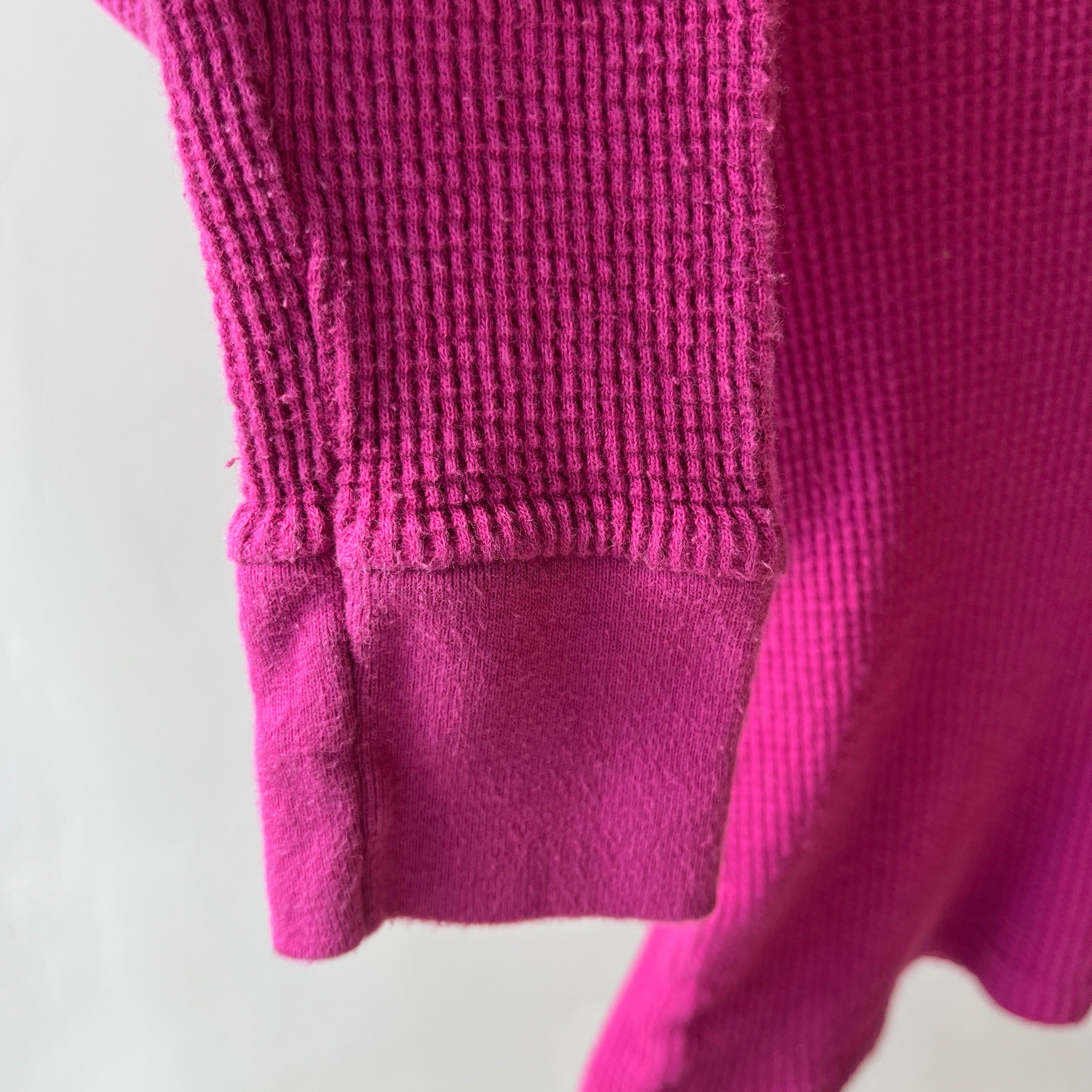 1970s Over Dyed Magenta Pink Cotton Waffle Knit Thermal