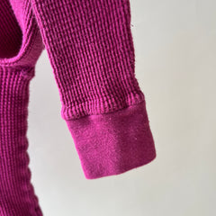 1970s Over Dyed Magenta Pink Cotton Waffle Knit Thermal