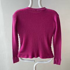 1970s Over Dyed Magenta Pink Cotton Waffle Knit Thermal