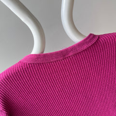 1970s Over Dyed Magenta Pink Cotton Waffle Knit Thermal