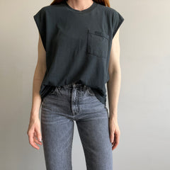 1980s FOTL Slouchy Blank Black Rolled Sleeve Muscle Tank