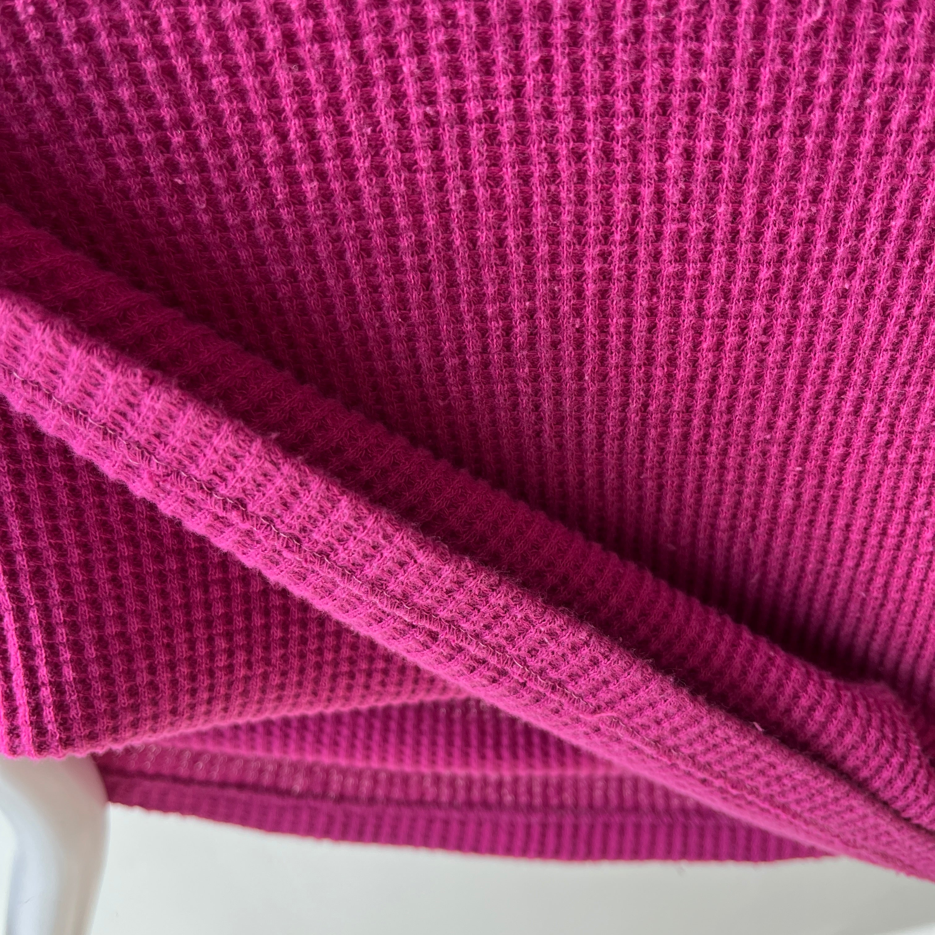 1970s Over Dyed Magenta Pink Cotton Waffle Knit Thermal