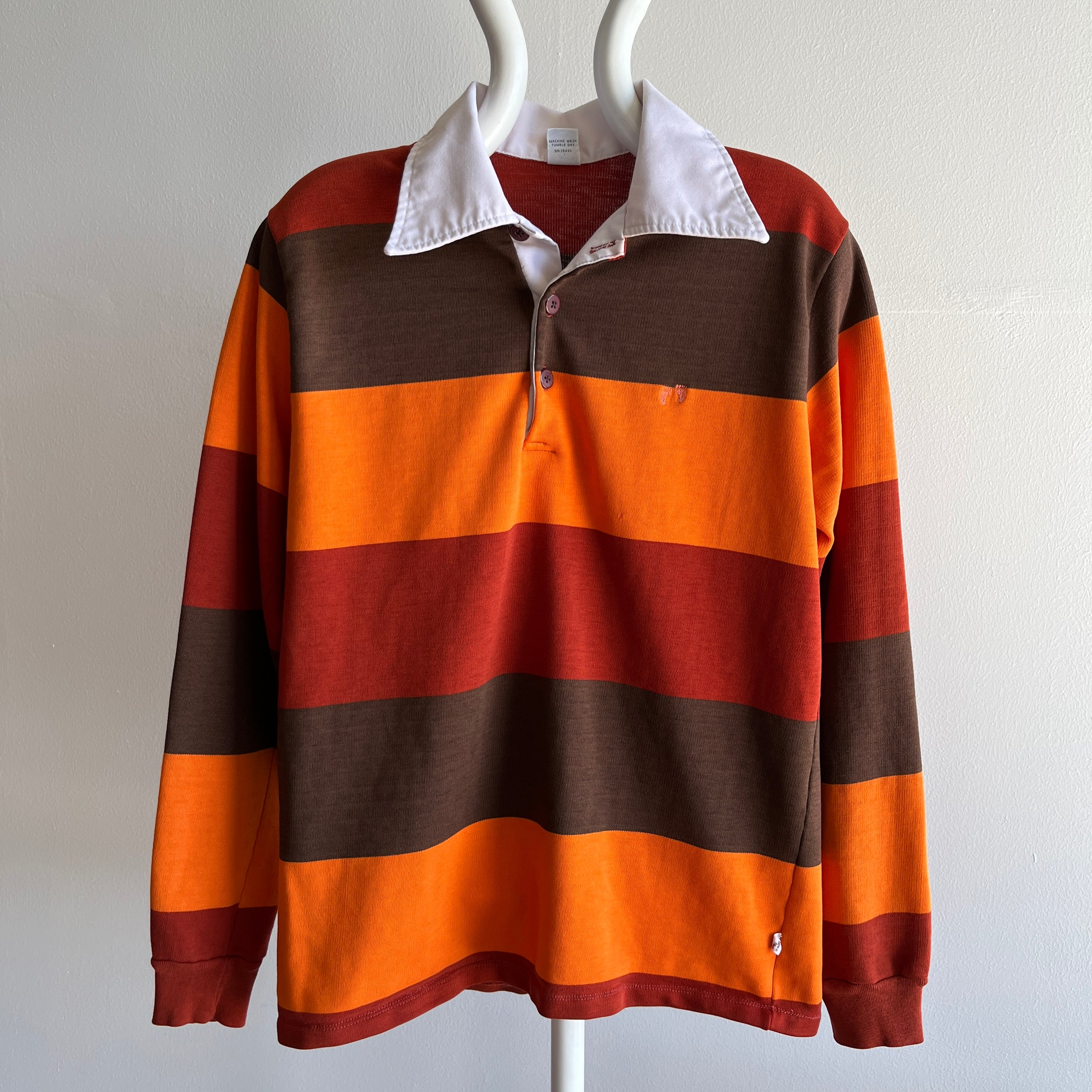 1970s Hang Ten Striped Rugby Shirt with Replaced Buttons