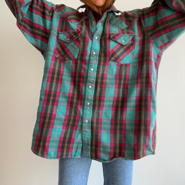 1990s Larger Relaxed Fit Osh Kosh Cotton Cowboy Flannel Jacket (?)