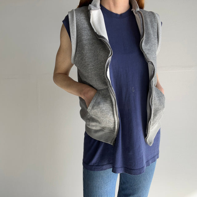 1980s Gray Insulated Zip Up Sweatshirt Vest