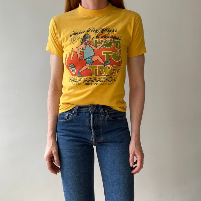 1979 Santee Firefighters Hot To Trot Half Marathon T Shirt with Sharpie!