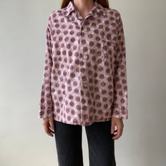1970s Asian Inspired Flannel Pattern Pajama Shirt
