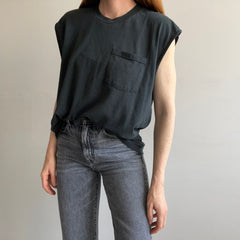 1980s FOTL Slouchy Blank Black Rolled Sleeve Muscle Tank