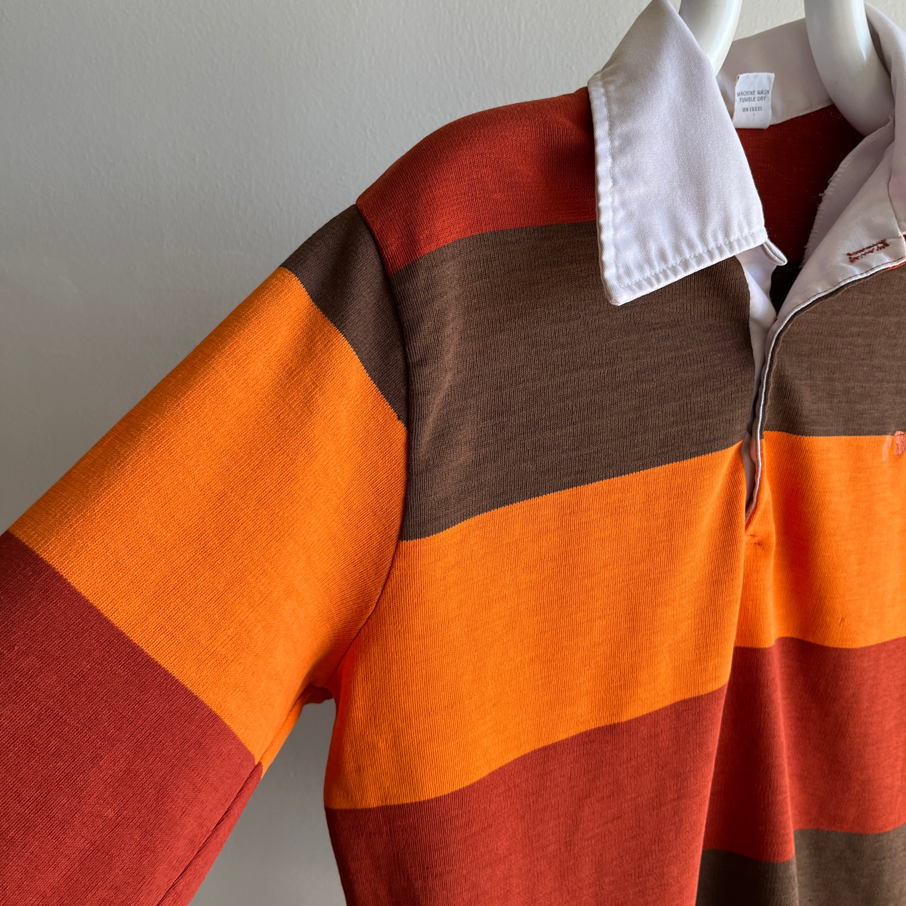 1970s Hang Ten Striped Rugby Shirt with Replaced Buttons