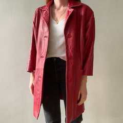 1980s Red Leather Midi Jacket/Coat