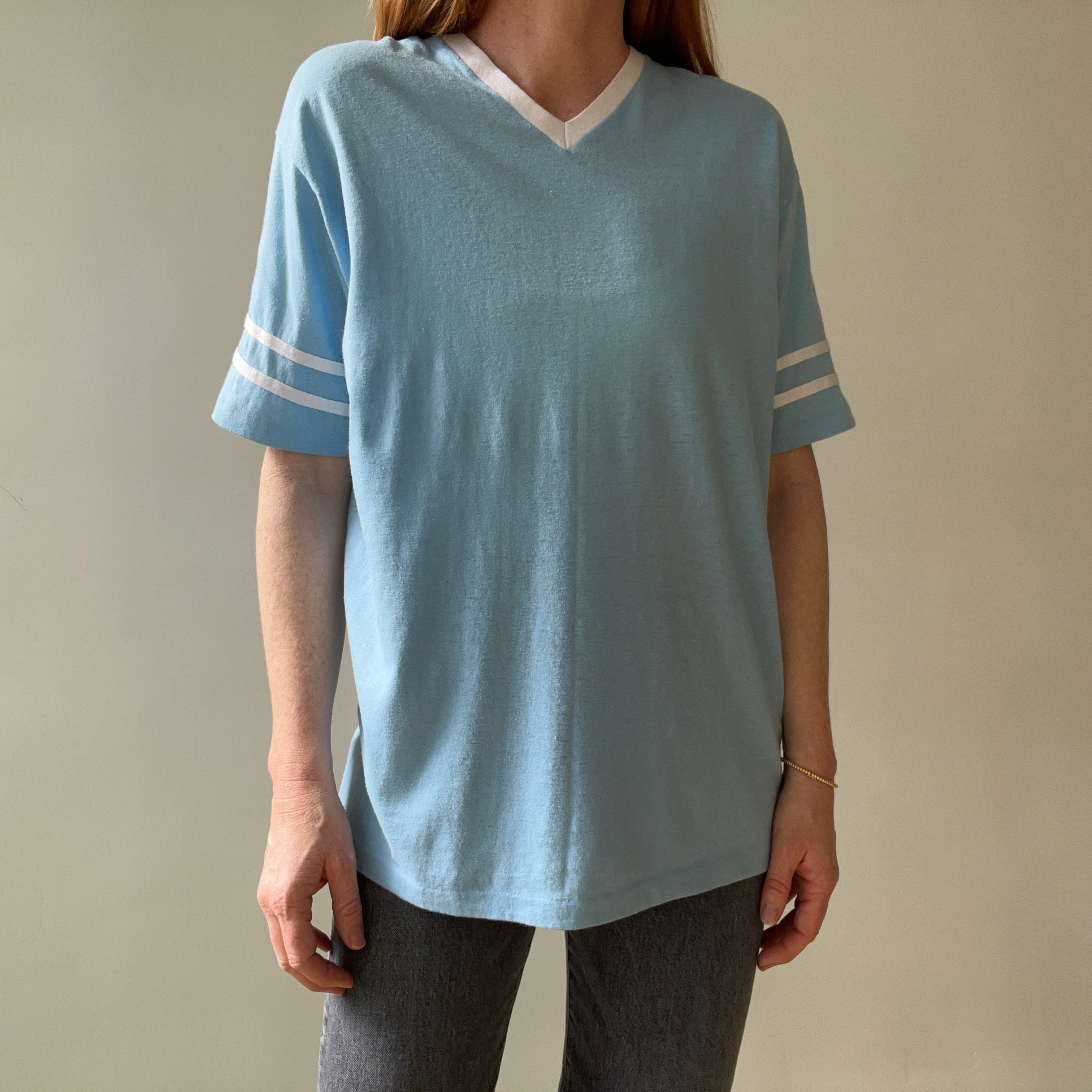 1970s Quinquagenarian Baby Blue Football Style T Shirt