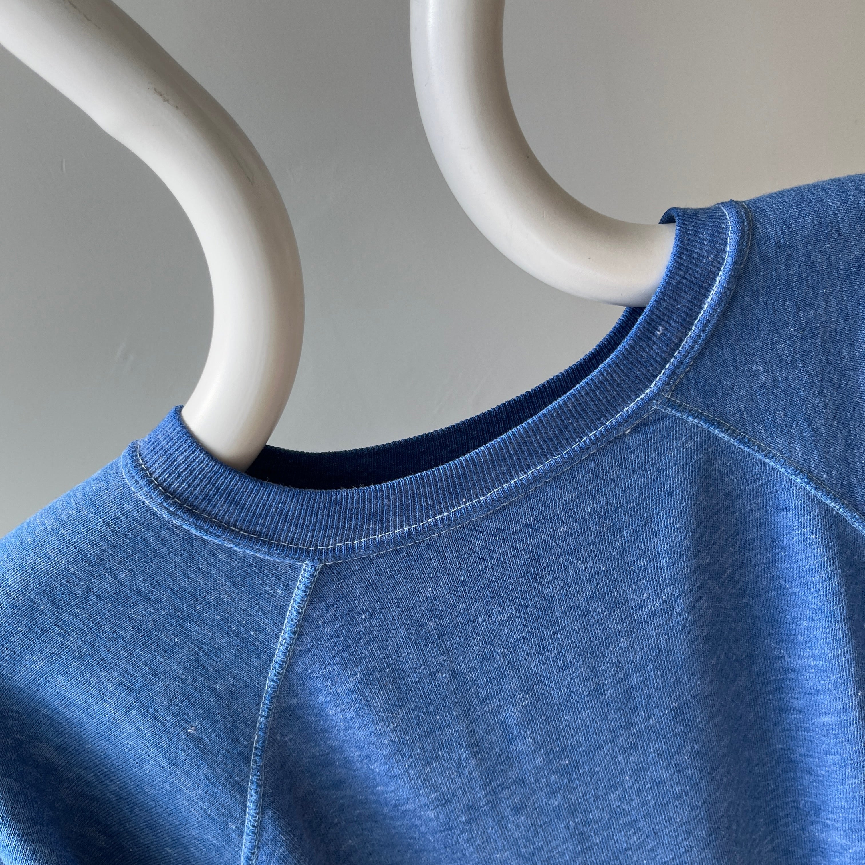 1970/80s Heather Blue Raglan with Contrast Stitching - !!!!