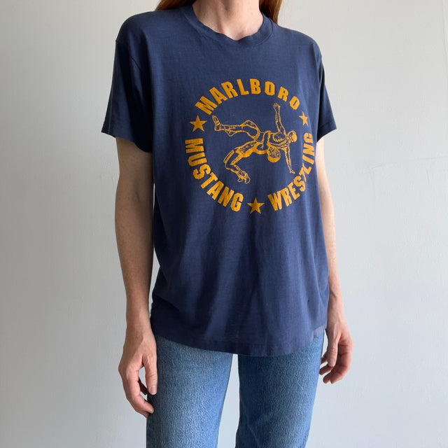 1970s Marlboro Mustangs Wrestling Thinned Out 50/50 T-Shirt - UNREAL