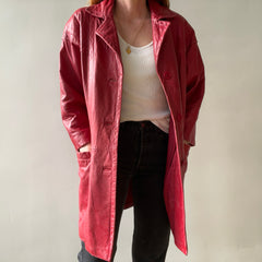 1980s Red Leather Midi Jacket/Coat