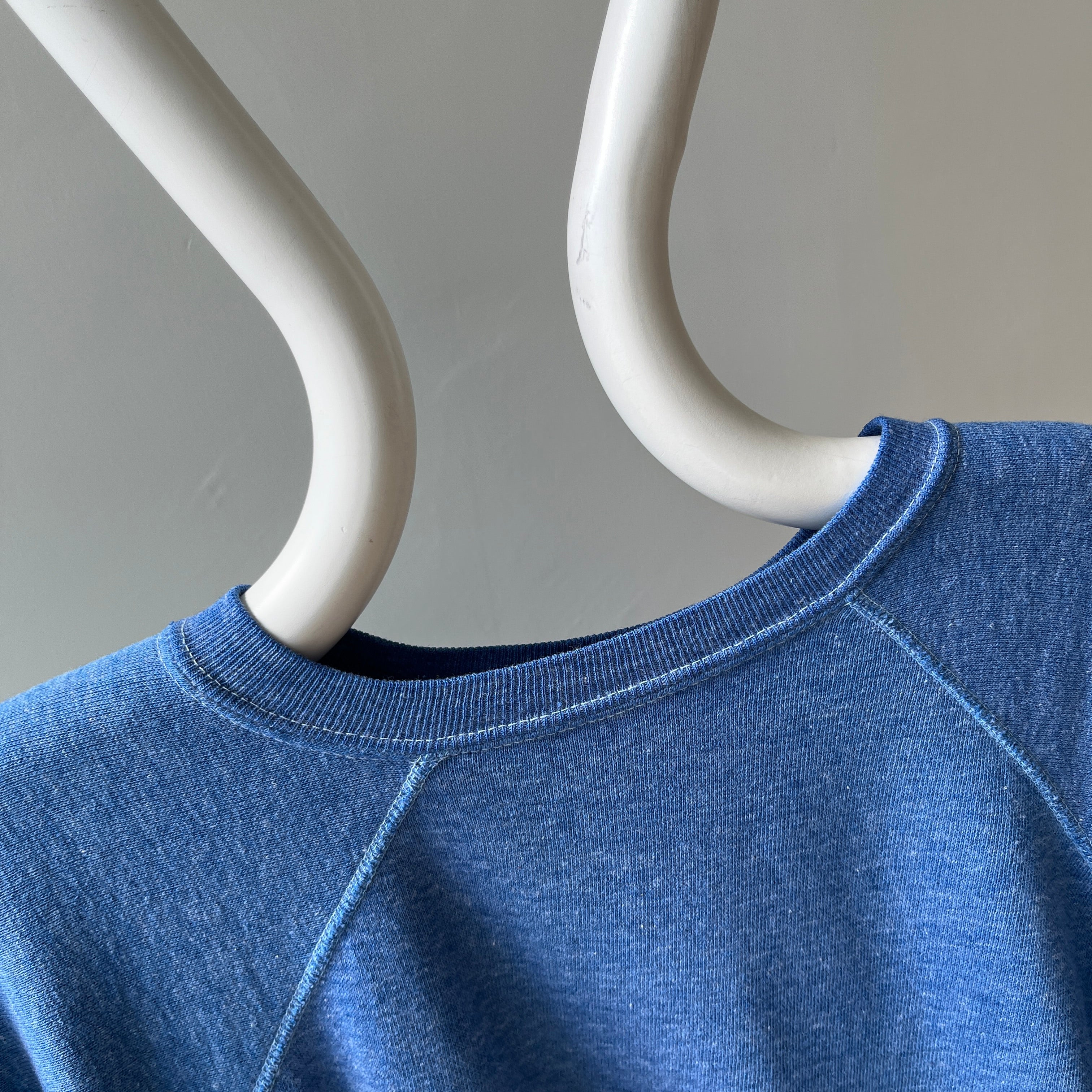 1970/80s Heather Blue Raglan with Contrast Stitching - !!!!