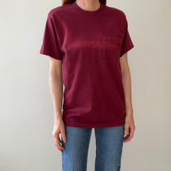 1990s Blank Burgundy Faded Pocket T Shirt