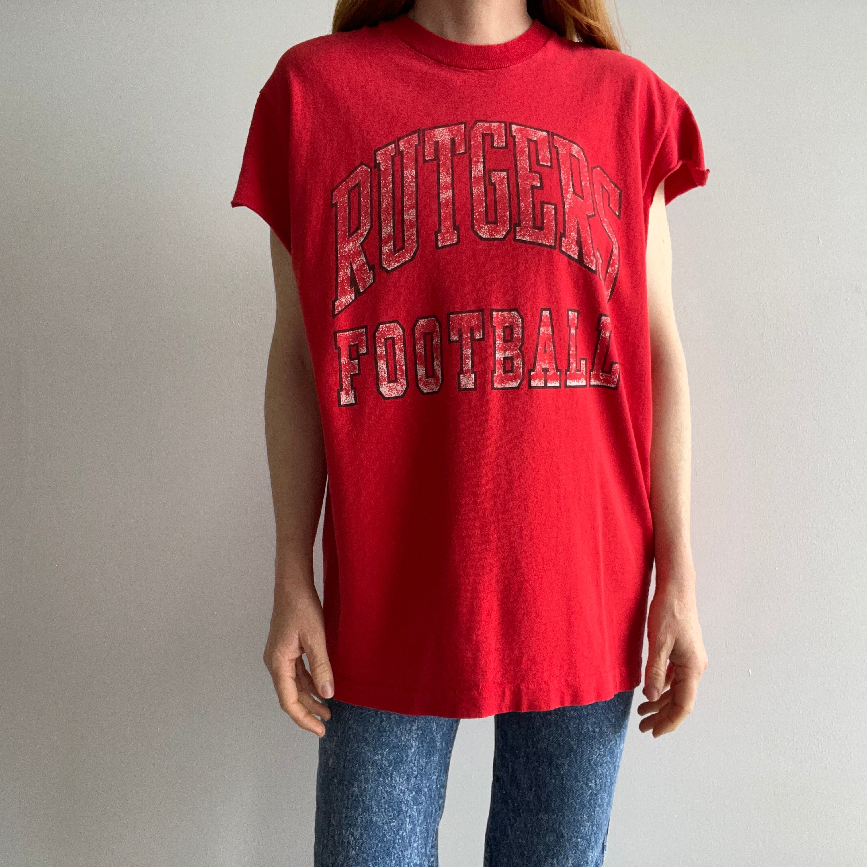 1980/90s Rutgers Football Destroyed Sleeves T-Shirt