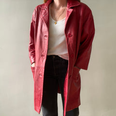 1980s Red Leather Midi Jacket/Coat