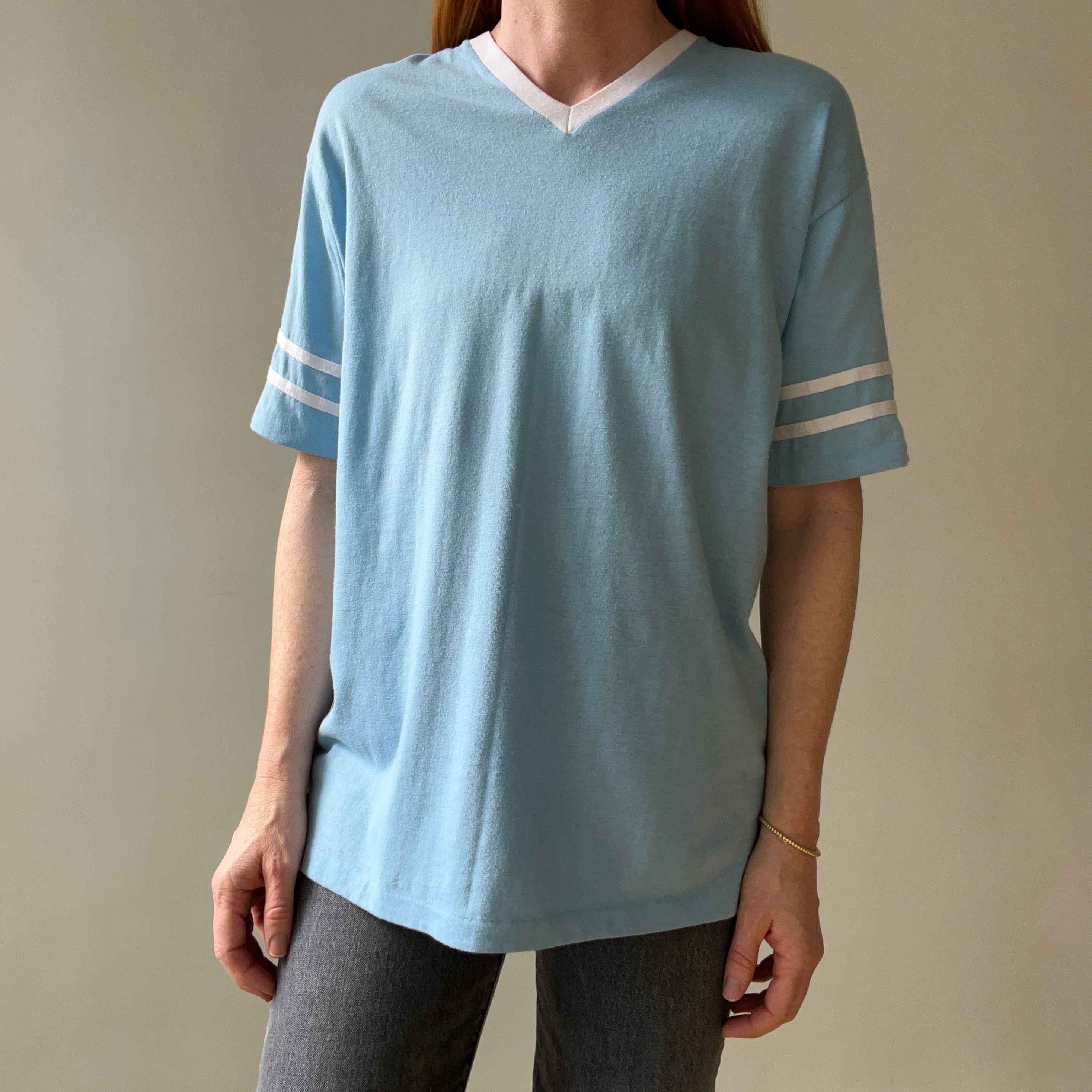 1970s Quinquagenarian Baby Blue Football Style T Shirt