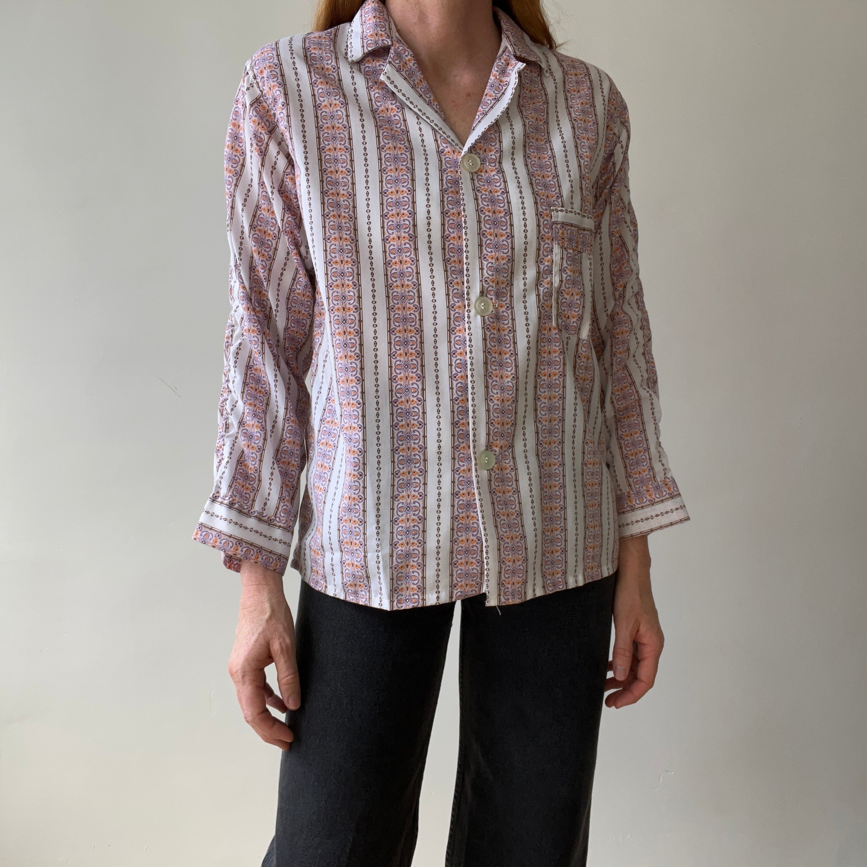1960s/70s Patterned Pajama Shirt - Soft Rad!