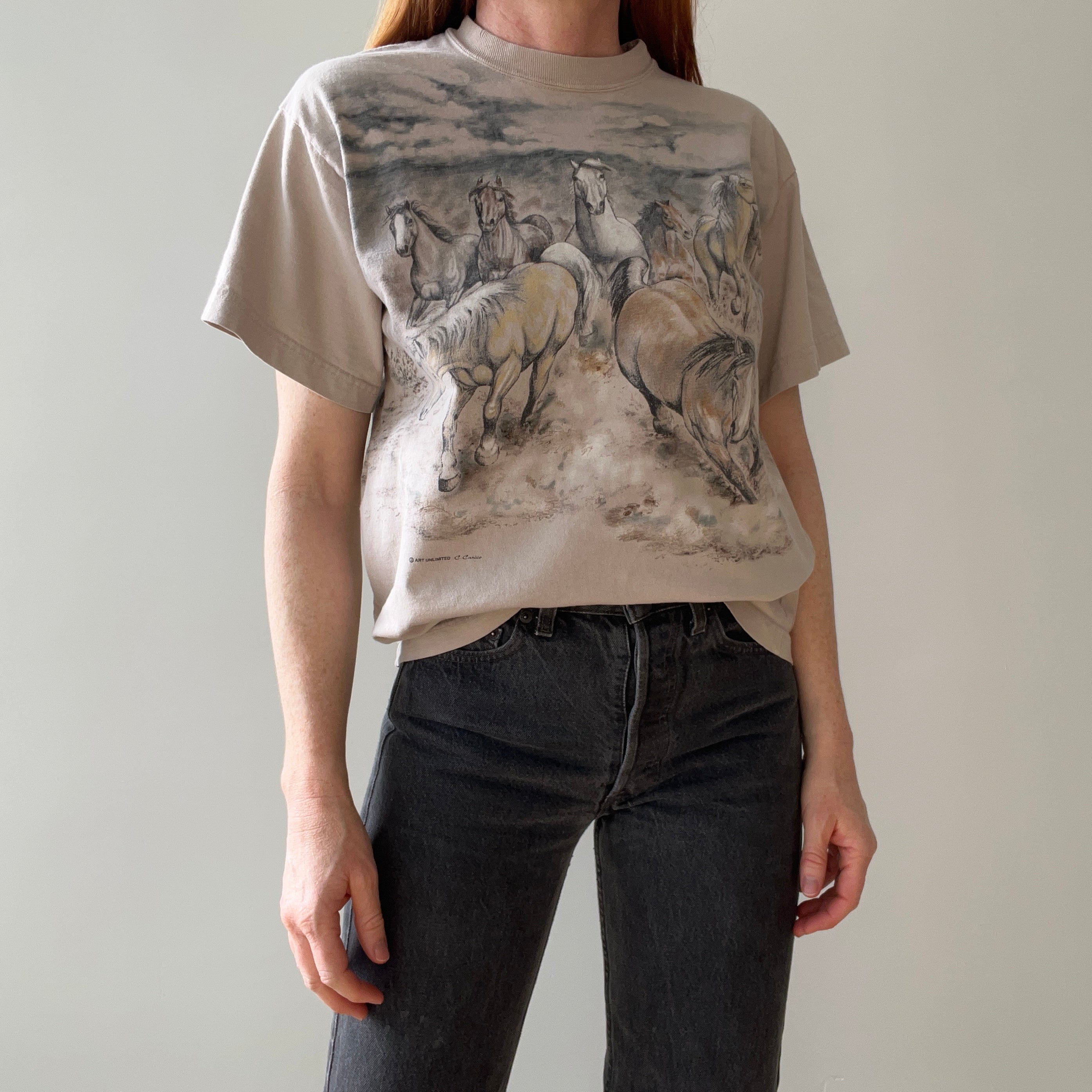 1990s Wild Running Horses - Front and Back T-Shirt