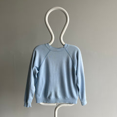 1980s Perfectly Stained and Worn Sky Blue Smaller Raglan Sweatshirt