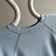 1980s Perfectly Stained and Worn Sky Blue Smaller Raglan Sweatshirt