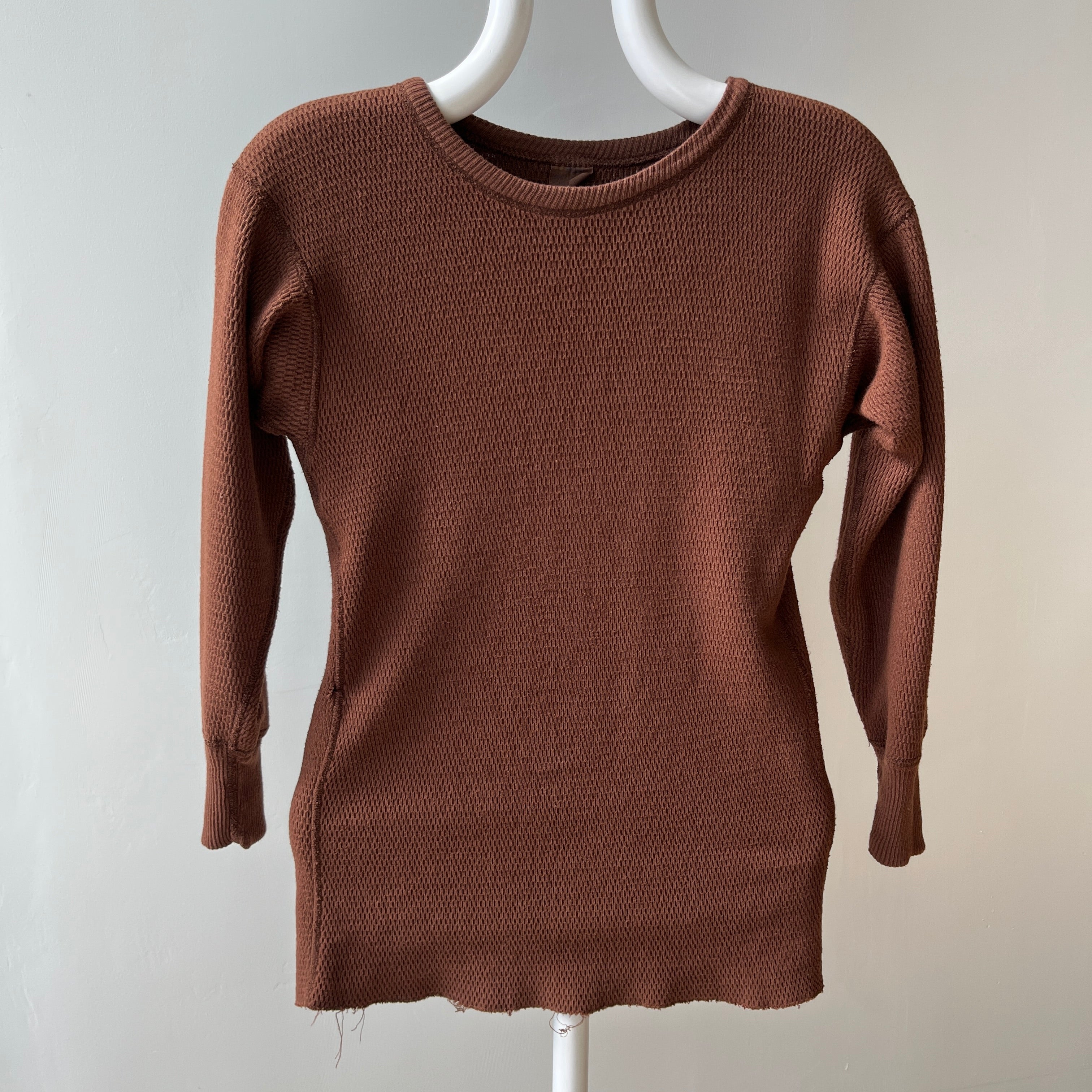 1970s Over Dyed Chocolate Brown Cotton Thermal