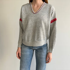 1980s Ruth's Paper Thin Worn Out Bassett Walker Double Stripe V-Neck Sweatshirt