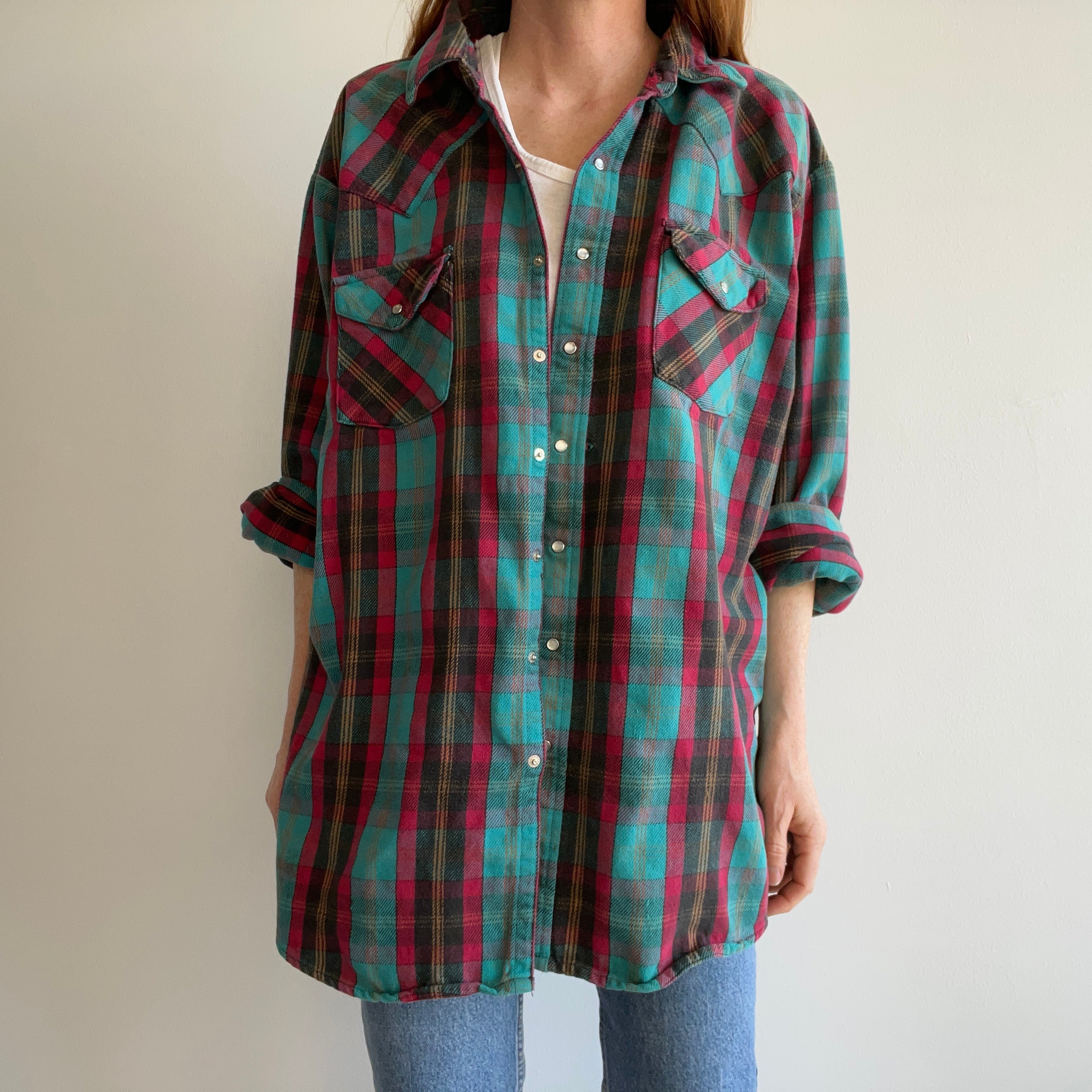 1990s Larger Relaxed Fit Osh Kosh Cotton Cowboy Flannel Jacket (?)