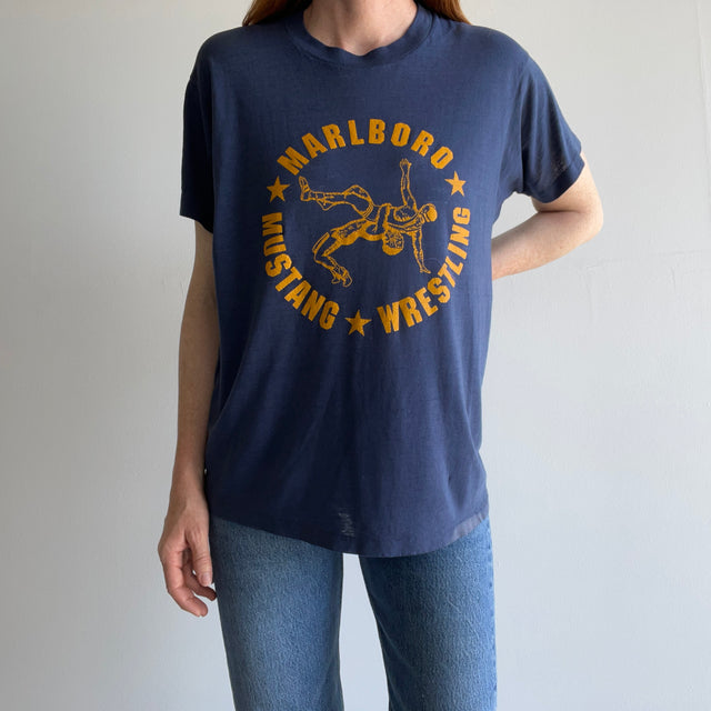 1970s Marlboro Mustangs Wrestling Thinned Out 50/50 T-Shirt - UNREAL