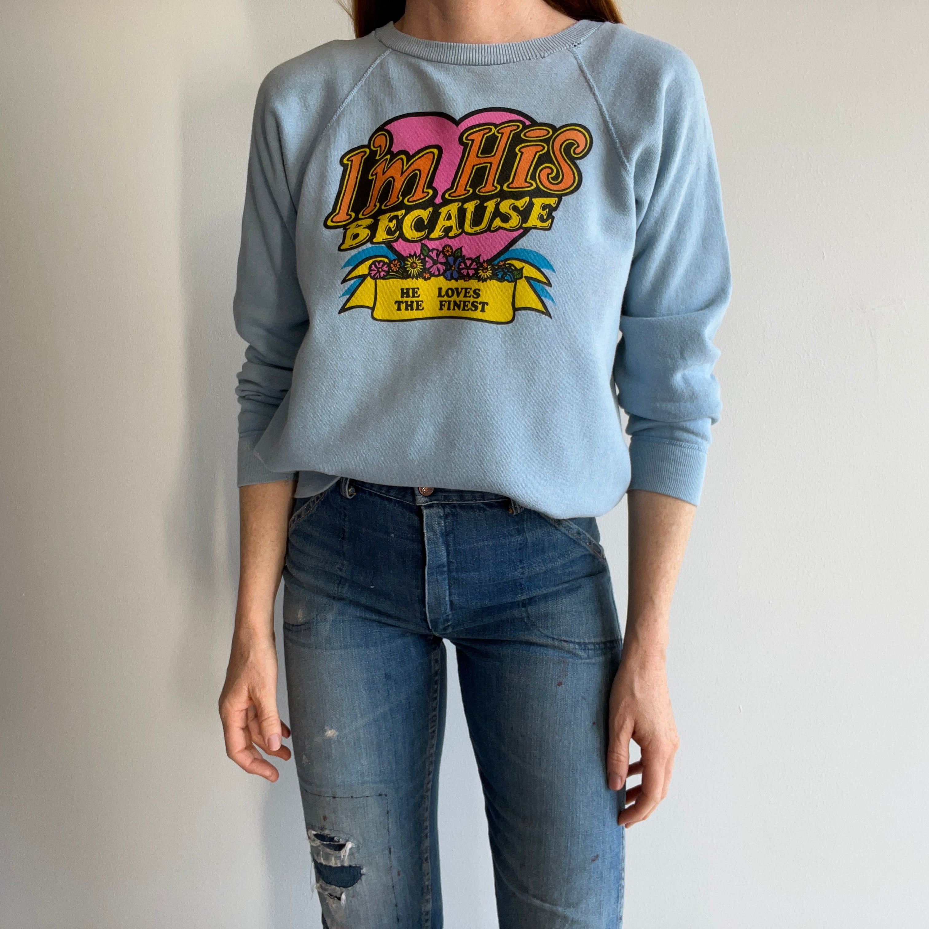 1970s Super Cheesy Couples Sweatshirt with Stains and Holes