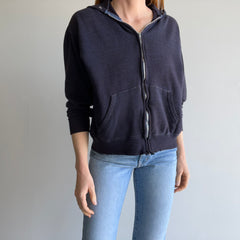 1980s Destroyed In The Most Delightful Way Steinwurtzel Navy Zip Up Hoodie