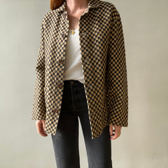 1940s Brown And Black Checkered Jacket Of Re Purposed Fabric