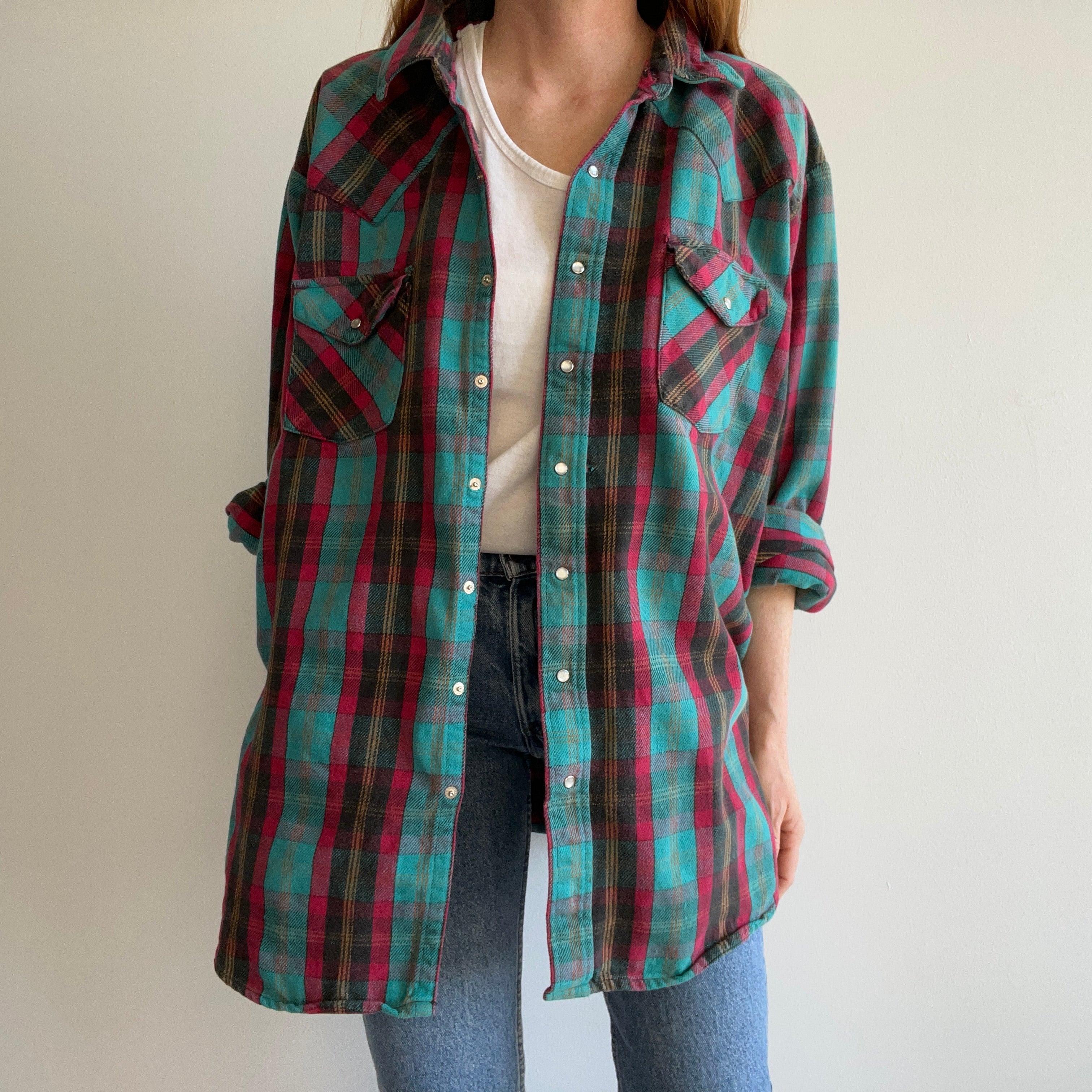 1990s Larger Relaxed Fit Osh Kosh Cotton Cowboy Flannel Jacket (?)