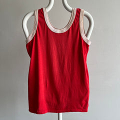 1970s Blank Red and White Ribbed Tank Top