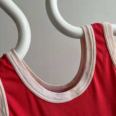 1970s Blank Red and White Ribbed Tank Top