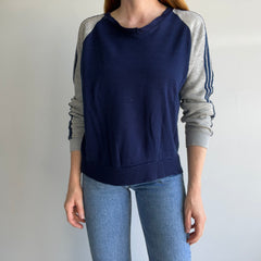 1980s Blank Triple Stripe V-Neck Super Slouchy and Thin Sweatshirt